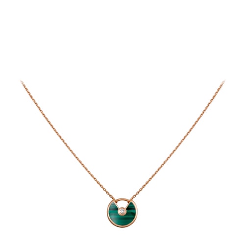 CARTIER/卡地亞 AMULETTE DE CARTIER系列18K玫瑰金鑲嵌鉆石孔雀石 掛鎖設(shè)計超小號項鏈掛墜 B7224550