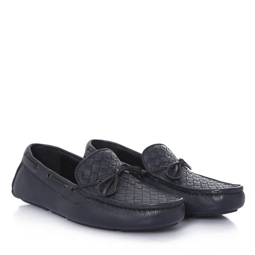 Bottega Veneta/葆蝶家 藏藍(lán)色壓紋牛皮男士平底鞋休閑鞋 308160 VQ921 4030