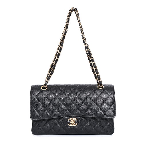 CHANEL/香奈兒 女士經典CF荔枝紋牛皮、黑色金扣斜挎單肩包 A01112C