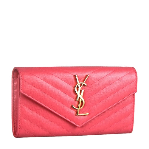 Yves saint Laurent/圣羅蘭 金屬logo標(biāo)粉色牛皮斜紋女士長款錢包 #372264 BOW01 6618