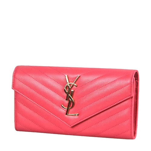 Yves saint Laurent/圣羅蘭 金屬logo標(biāo)粉色牛皮斜紋女士長款錢包 #372264 BOW01 6618