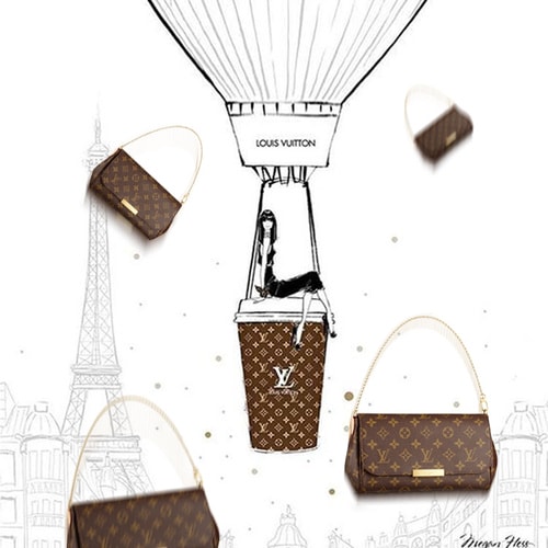 Louis Vuitton/路易威登 FAVORITE大號(hào) Monogram帆布/配皮 女士?jī)捎?斜挎包 M40718(配有長(zhǎng)肩帶