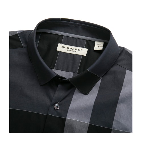 BURBERRY/博柏利 男士倫敦系列新品格紋小尖領(lǐng)棉質(zhì)親膚格紋襯衫