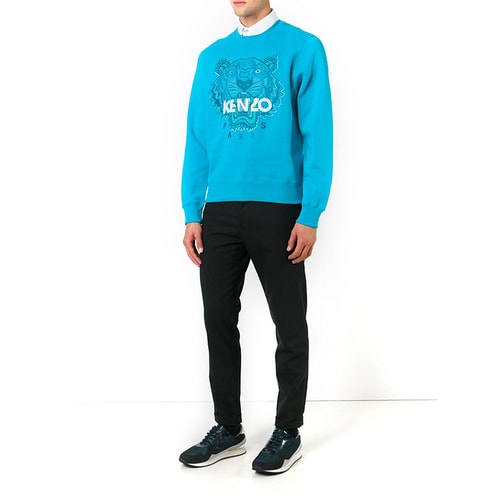 KENZO/高田賢三 男士藍色虎頭刺繡圓領(lǐng)套頭純棉衛(wèi)衣F365SW001 4XE 68
