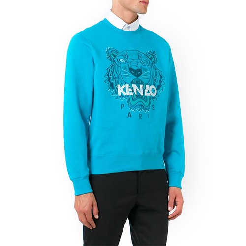 KENZO/高田賢三 男士藍色虎頭刺繡圓領(lǐng)套頭純棉衛(wèi)衣F365SW001 4XE 68